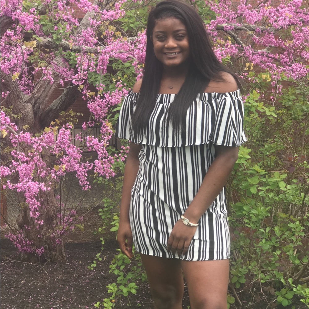 Black and white off the shoulder dress